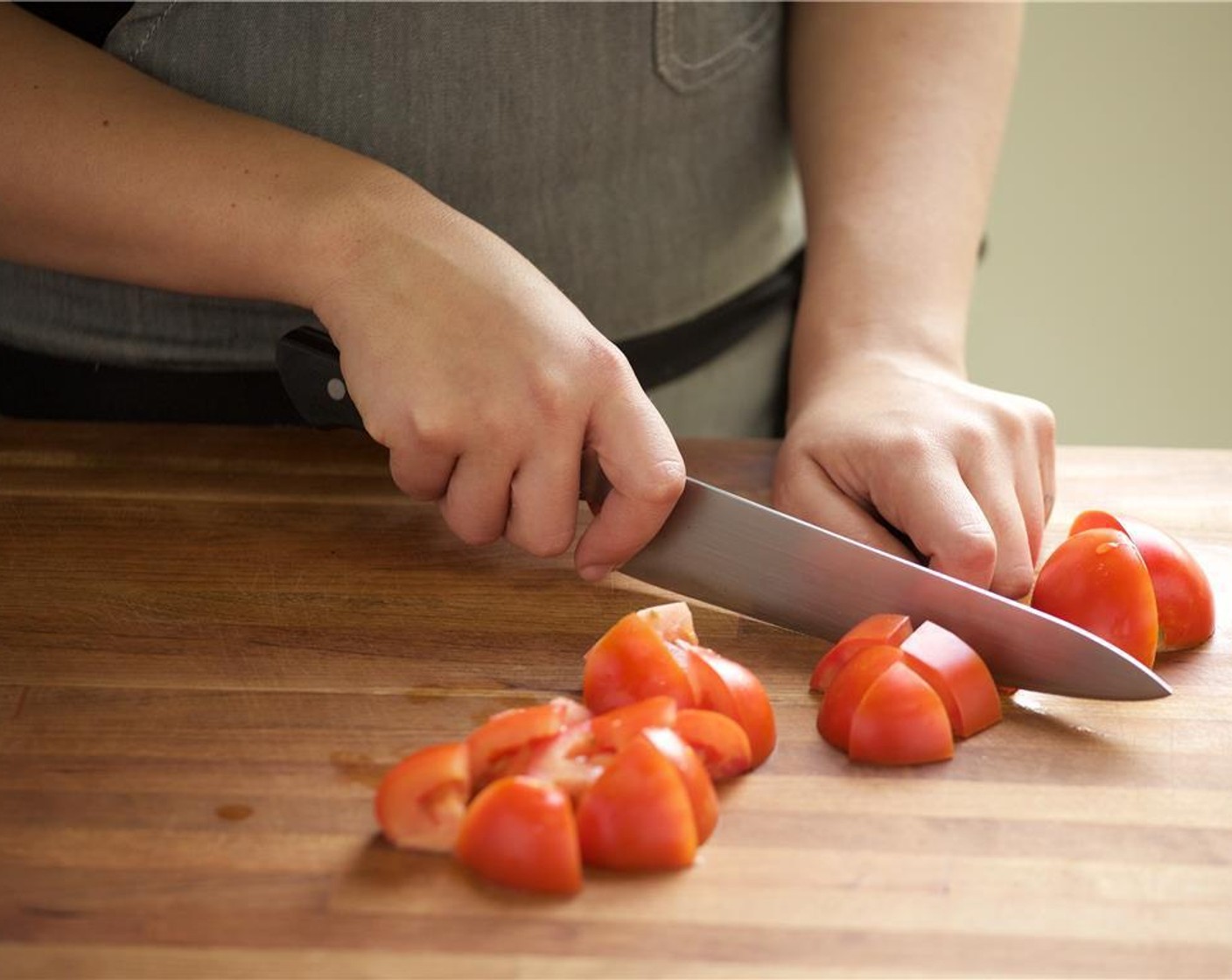 step 4 Core Roma Tomato (1) and cut it into one inch diced pieces, and place in the large bowl with the shallot.