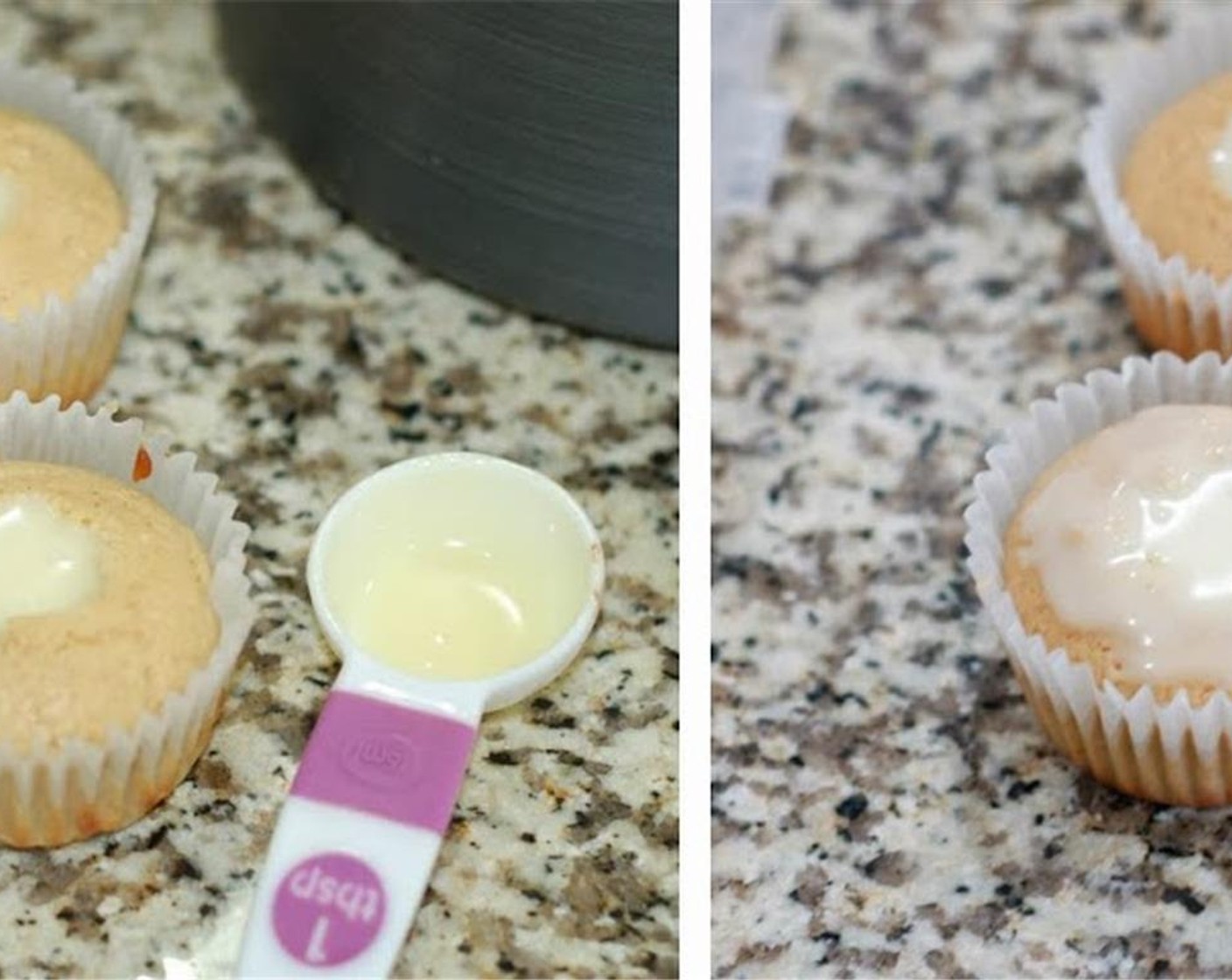 step 9 While mixture is cooling, scoop out the centers of the cupcakes and discard or eat. I use the small end of melon ball scooper. Once mixture is ready, fill each cupcake with the chocolate filling. Then brush tops with remaining filling. Return cupcakes to the fridge.