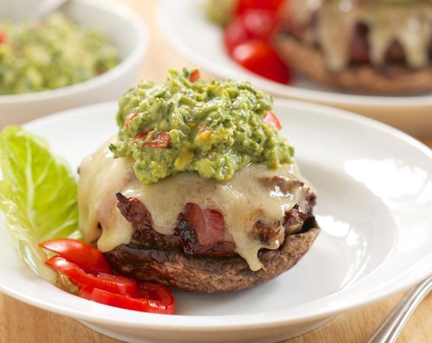 Bacon Wrapped Mushroom Cheeseburgers with Guacamole