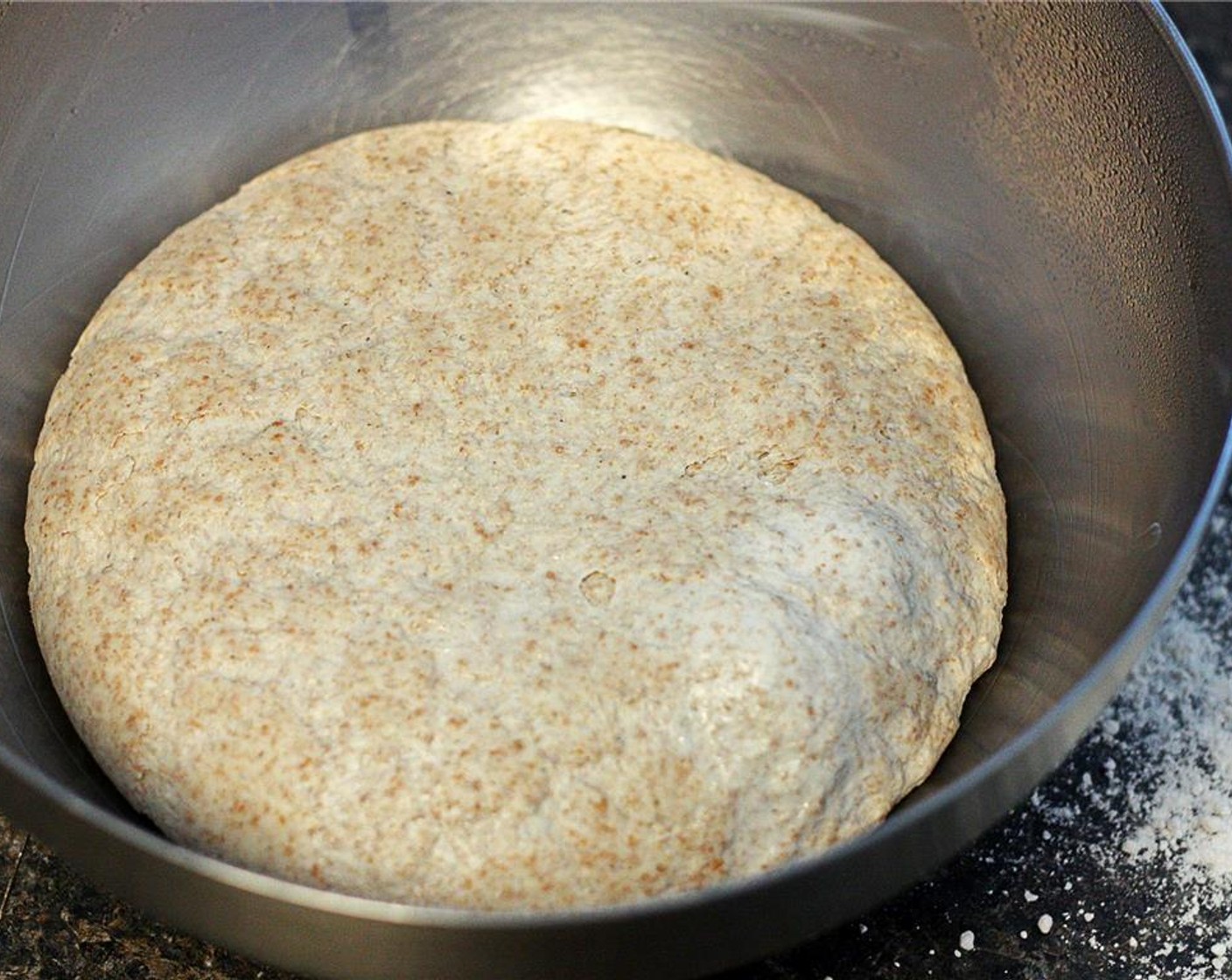 step 5 The next morning, grease a large cookie sheet with shortening and sprinkle generously with Cornmeal (to taste). Remove the dough from the refrigerator and remove from the bowl.
