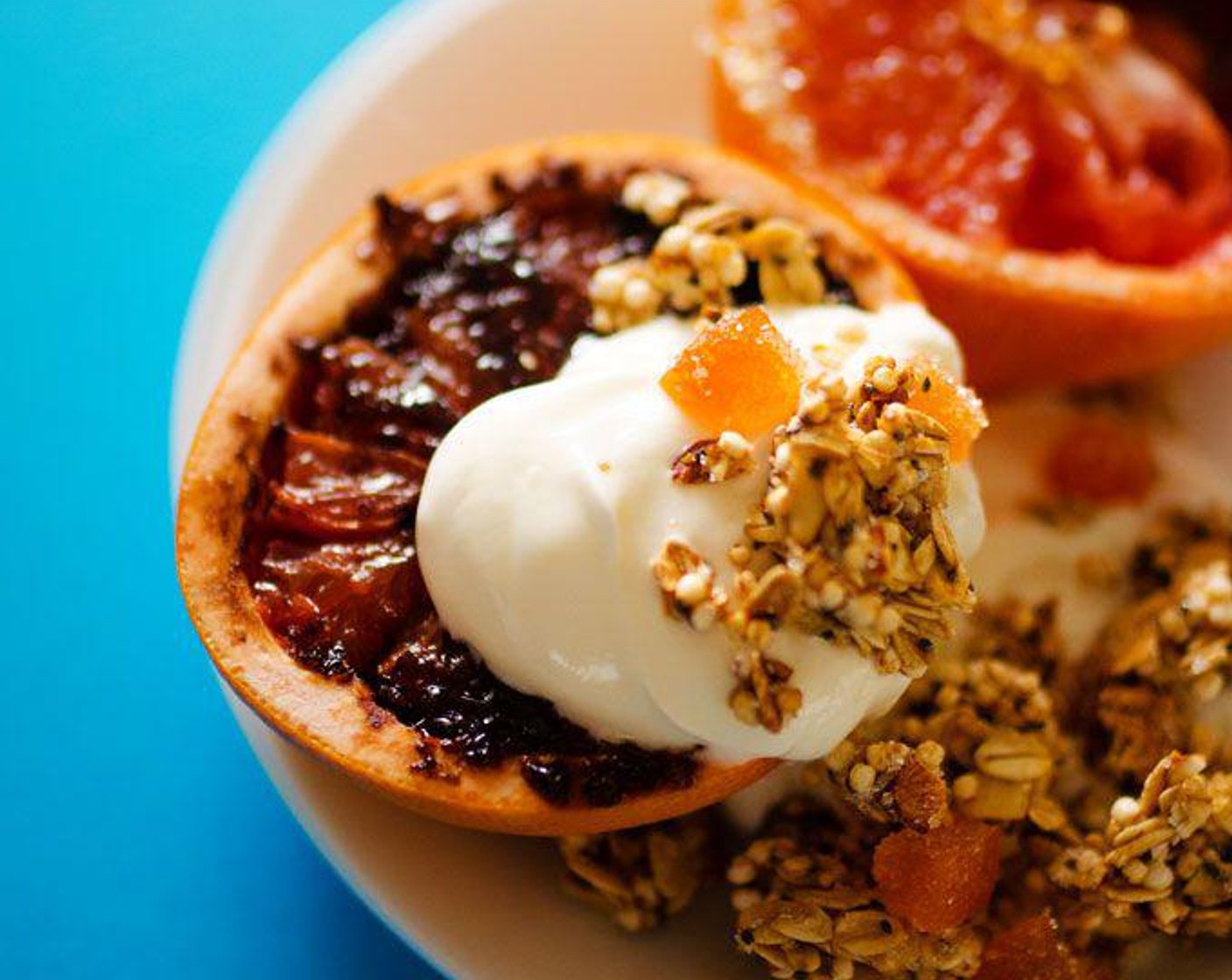 Grapefruit Brûlée with Quick Quinoa Granola