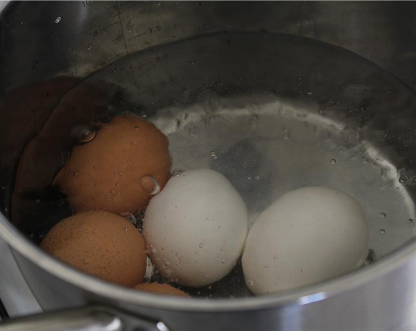 step 1 Fill a large pot with Eggs (12). Cover with cold water and add Salt (1 tsp). Bring to a boil and immediately turn off the heat.