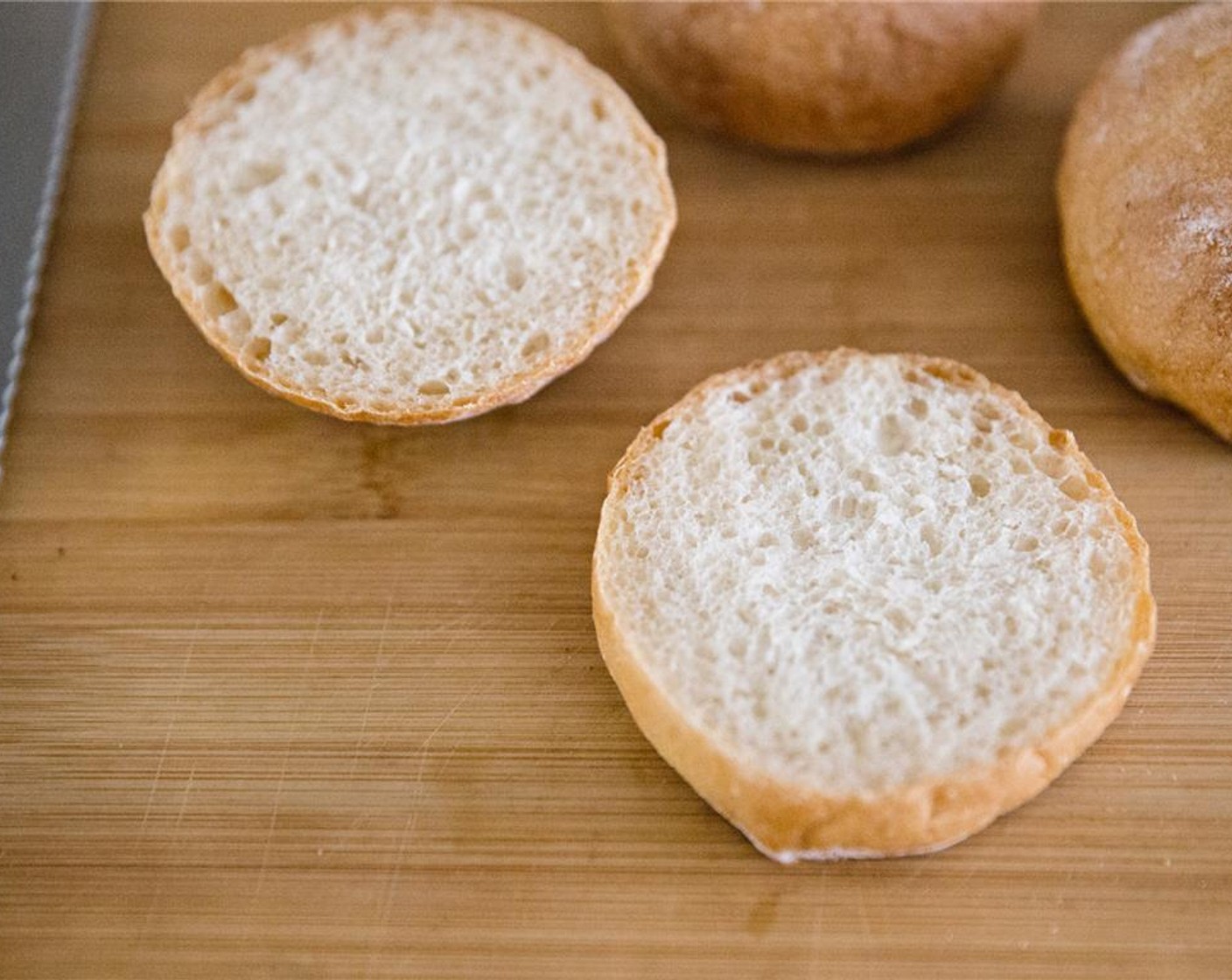 step 1 Slice each of the Mini Bread Boules (6) in half.