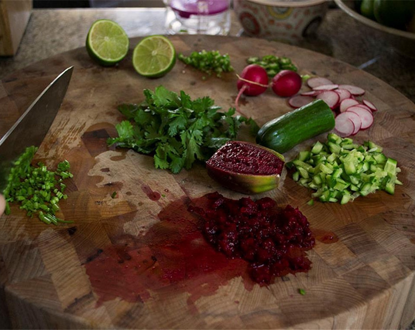 step 8 Mince the White Onion (1 Tbsp). Pull the leaves off a few stems of Fresh Cilantro (3 sprigs) and finely chop the stems.