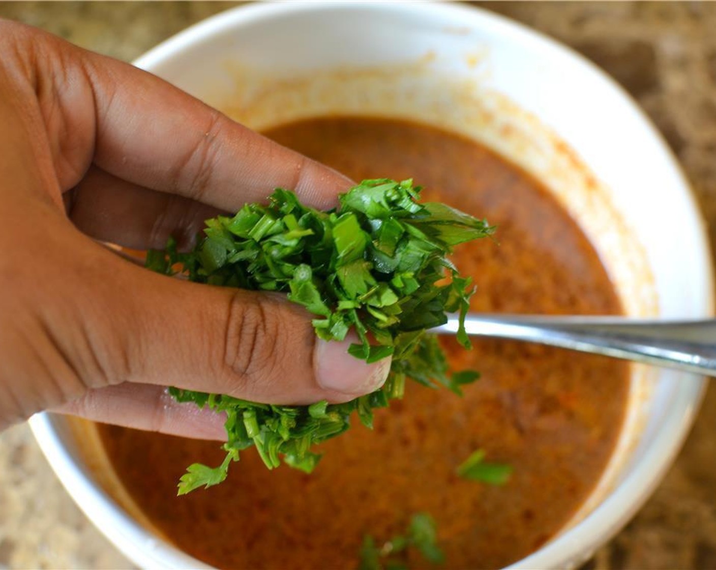 step 6 Lastly toss in Fresh Parsley (1 handful) and mix it in.