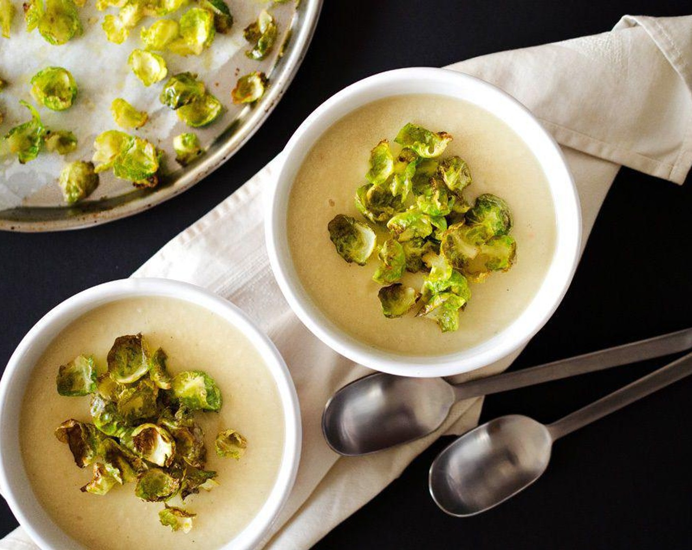 Parsnip & White Bean Soup with Crispy Brussels Sprouts