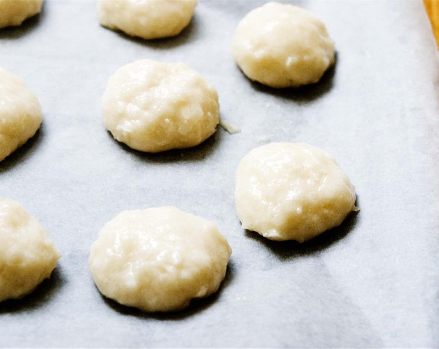 step 5 Lastly, add the Coconut Oil (1 Tbsp). Drop about a tablespoon of dough onto prepared baking tray.