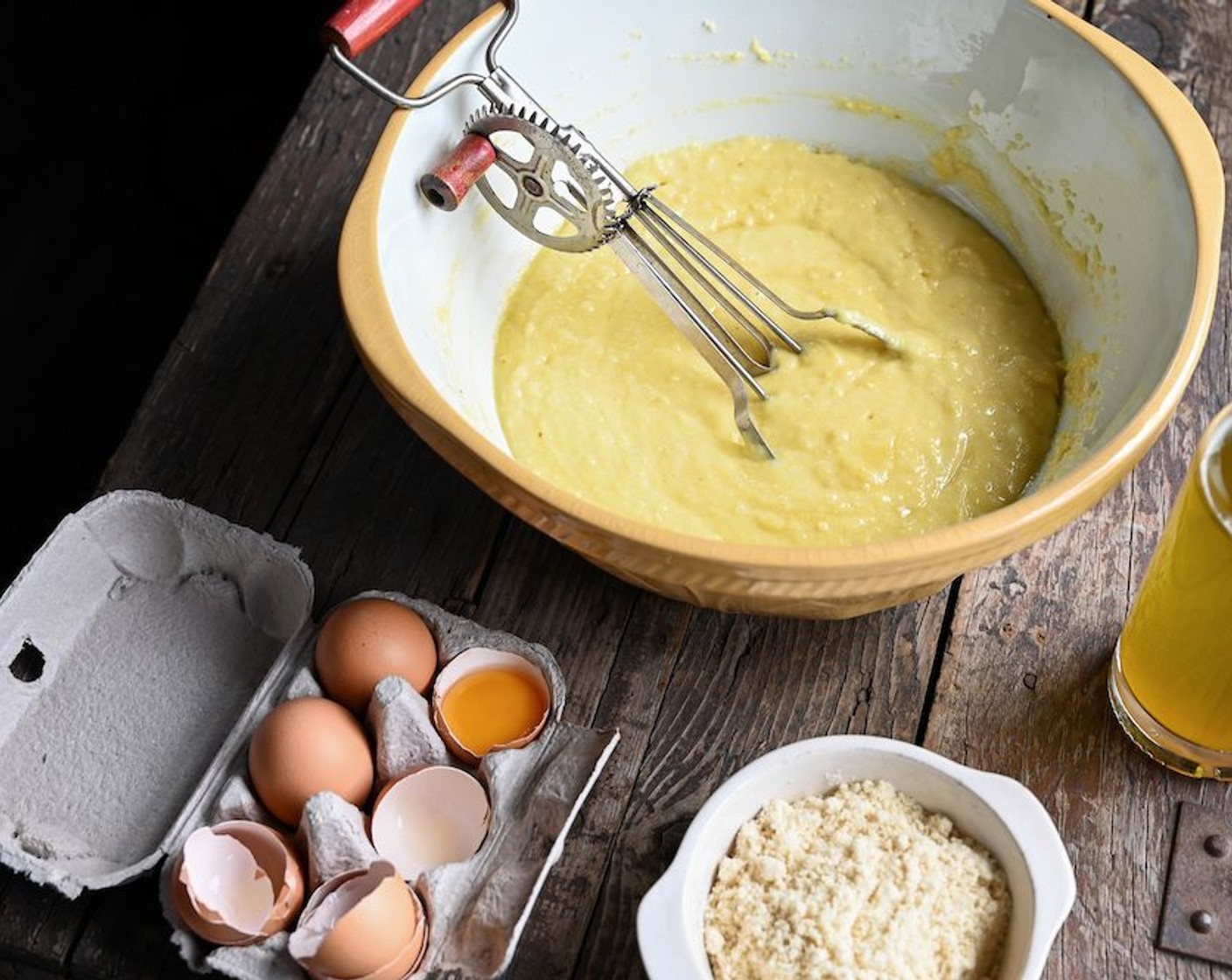 step 4 Whisk the Eggs (4) and Caster Sugar (1 cup) together. Beat in the Olive Oil (1/3 cup) followed by the lemon paste. Fold in the Almond Flour (1 1/2 cups) and Baking Powder (1 Tbsp).