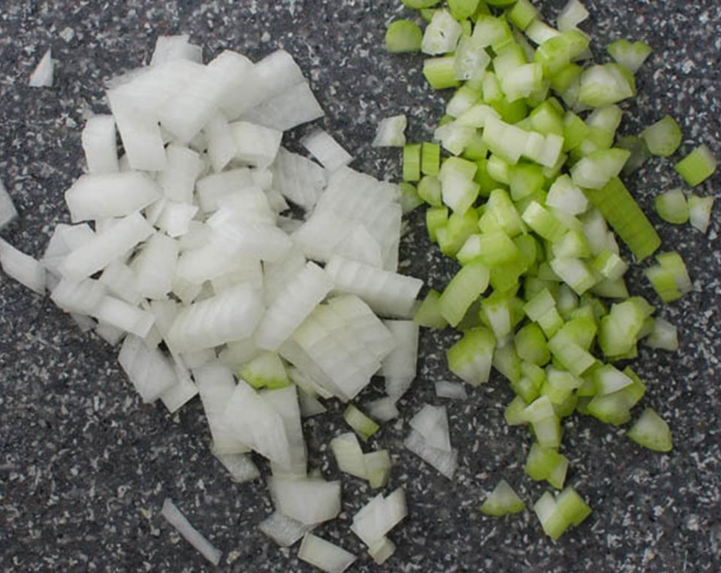 step 2 Dice the Celery (1 stalk) and White Onion (1/3 cup).
