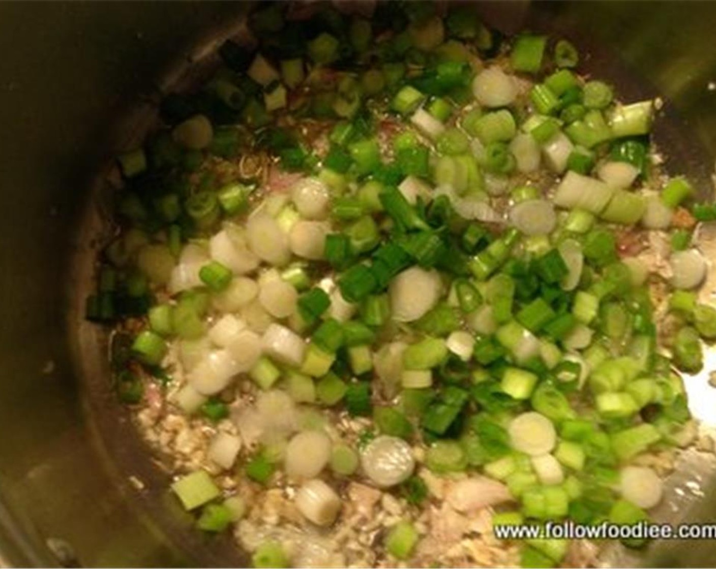 step 2 Add the Red Bell Pepper (1) and half of the Scallion (1 bunch). Season with Salt (to taste), Ajinomoto (1 tsp) and Peppercorns (1/2 Tbsp) and fry for few more seconds. Take care that the veggies are not overdone.