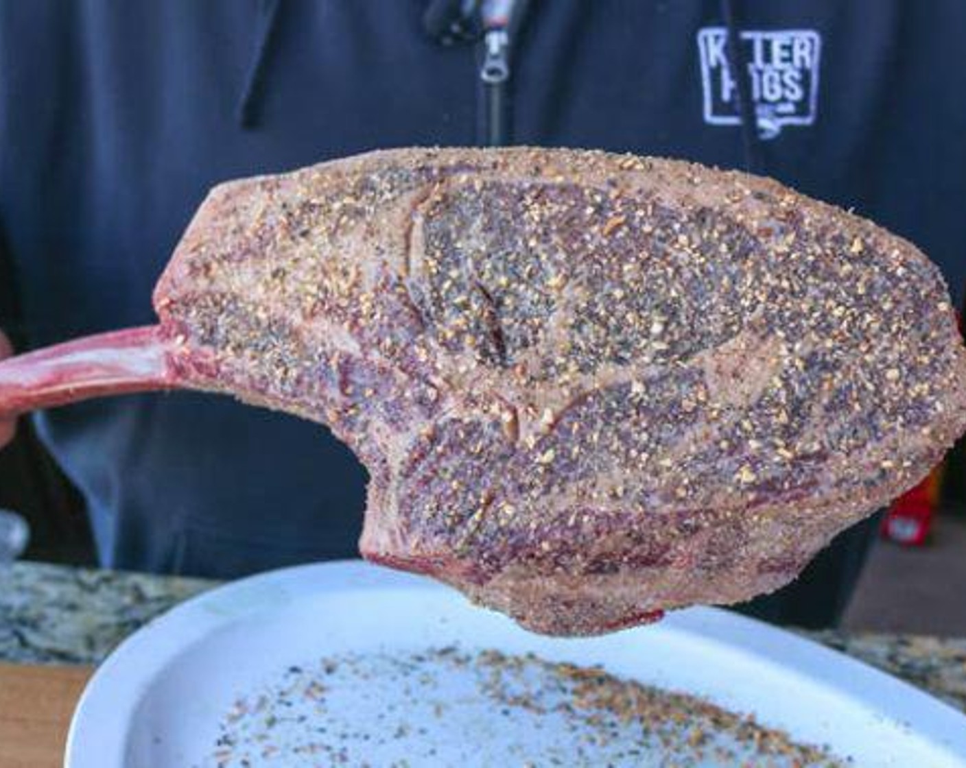 step 1 Apply a medium to heavy coat of All-Purpose Spice Rub (2 Tbsp) or your favorite seasoning to all sides of the Bone-in Ribeye Steak (3 lb) and rest for 30 minutes at room temperature.