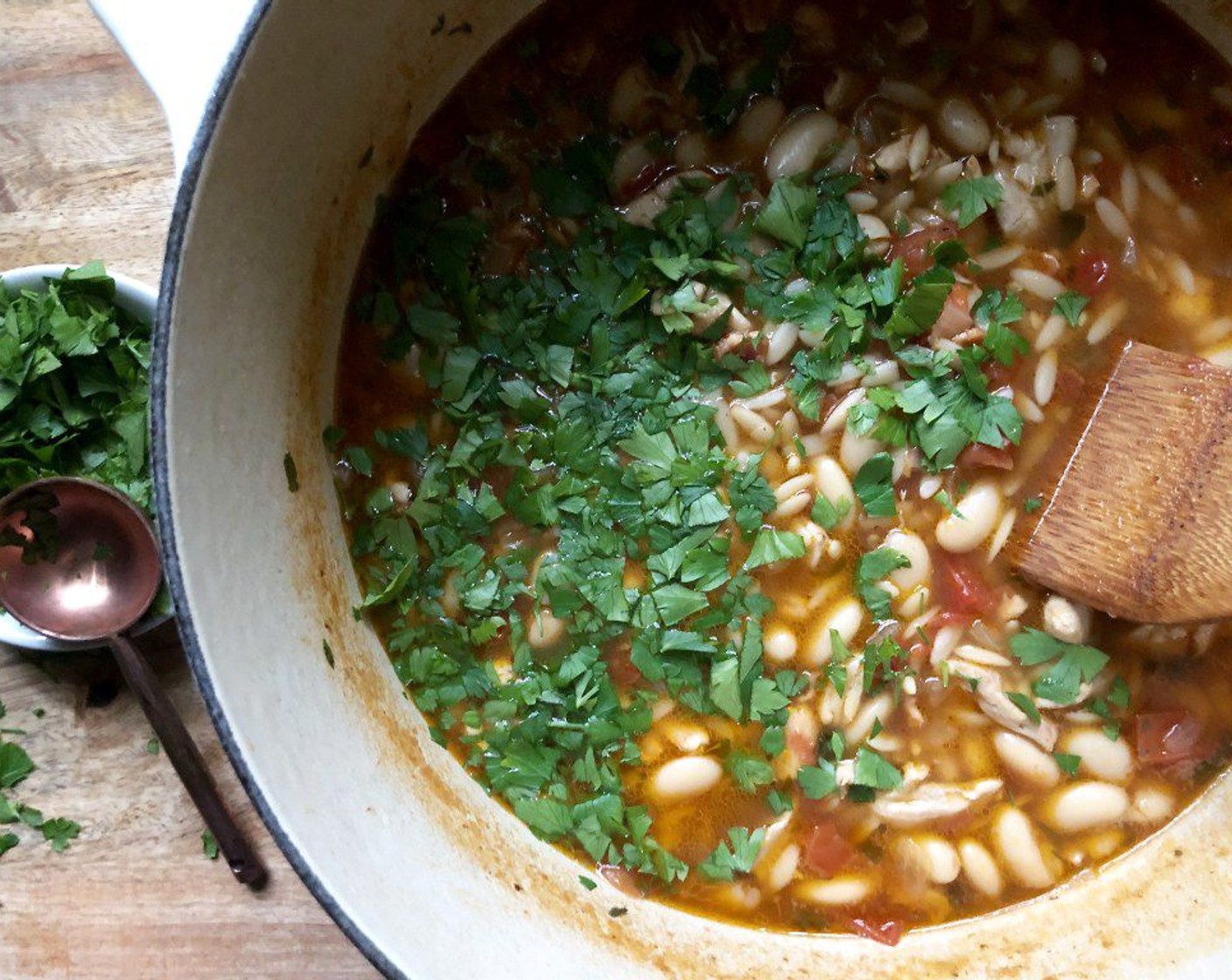 step 8 Stir in the Italian Flat-Leaf Parsley (2 Tbsp) and the White Wine Vinegar (1 Tbsp).