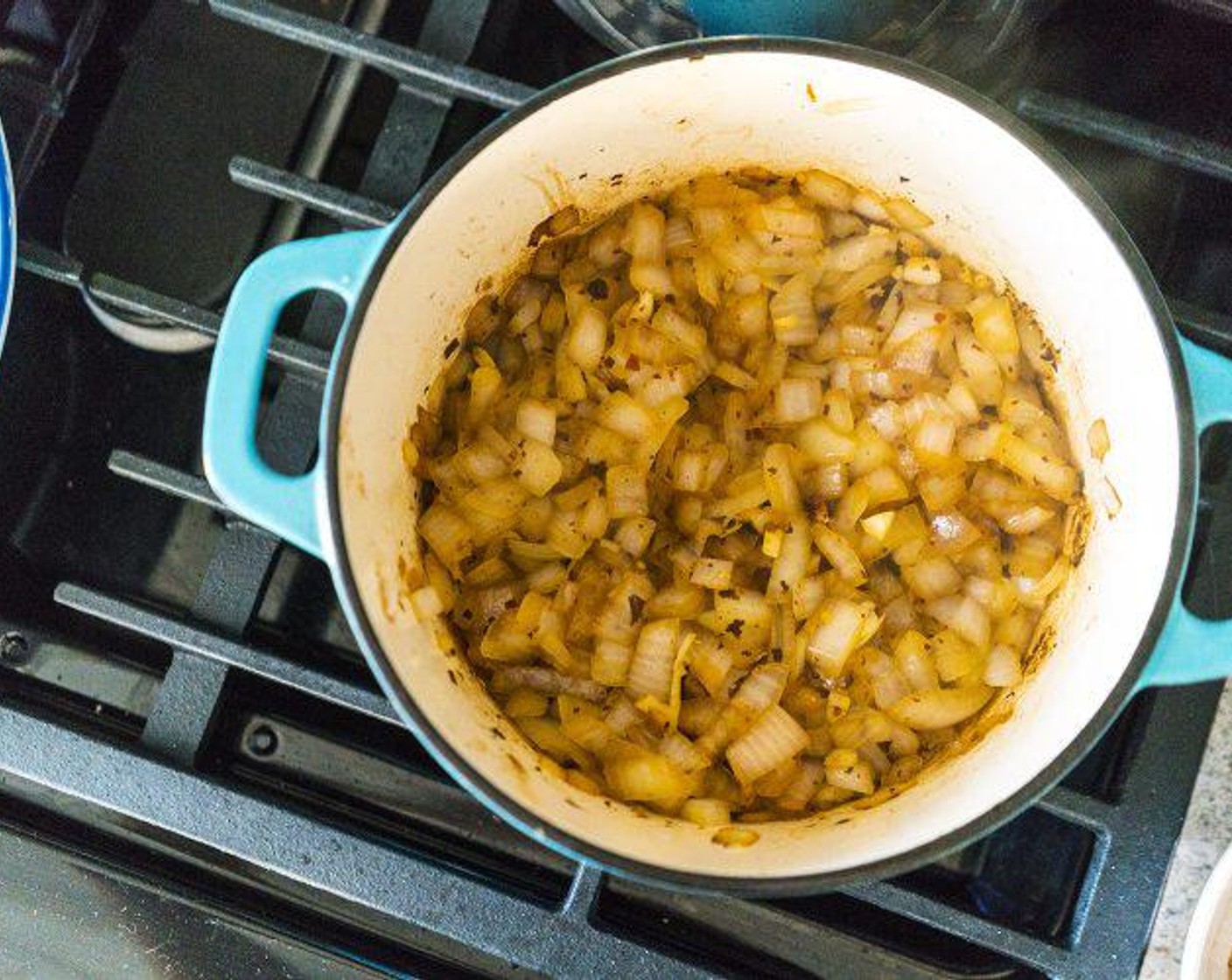 step 5 Add Garlic (3 cloves) and cook for one minute. Stir frequently. Reduce heat to medium and add Low-Sodium Chicken Broth (16 fl oz).