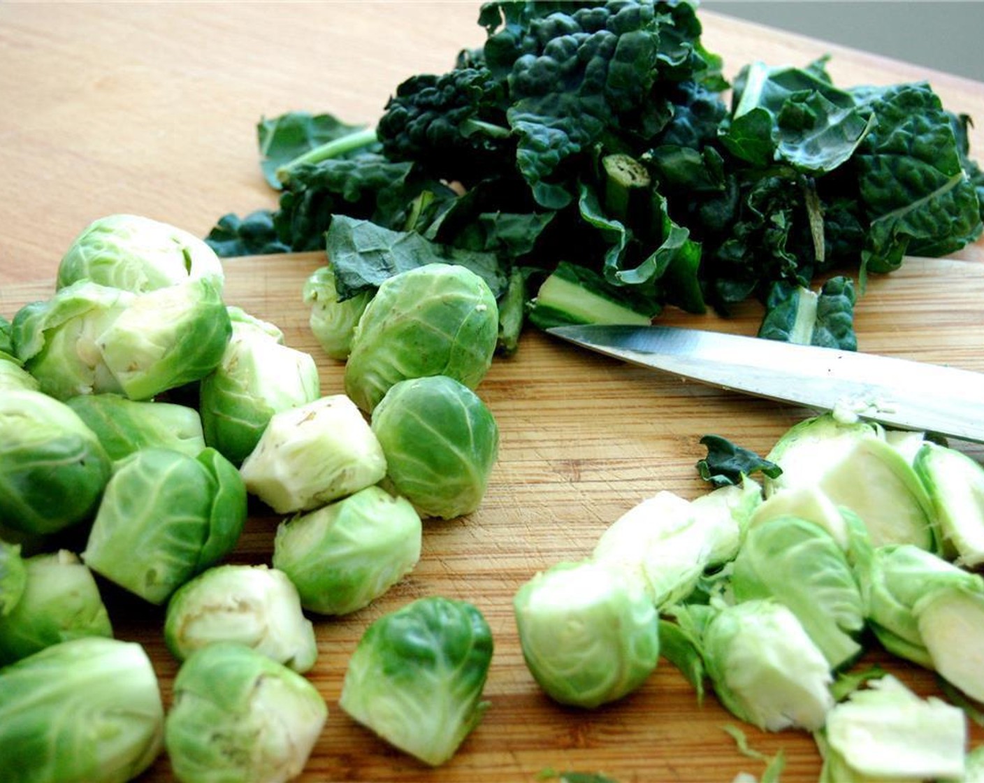 step 1 Shred the Brussels Sprouts (2 cups). Shred the Kale (2 cups).
