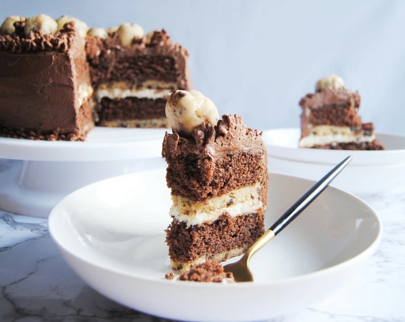 Chocolate Cookie Dough Cake with Tangy Frosting