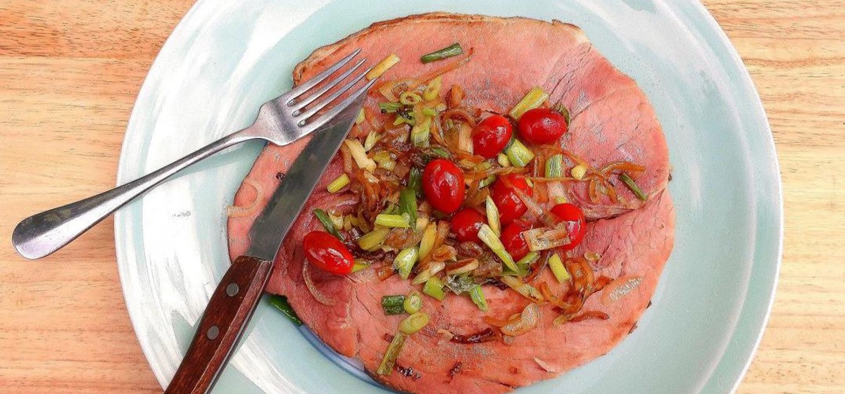Sauteed Bone in Ham Steak with Onion and Tomato Recipe | SideChef