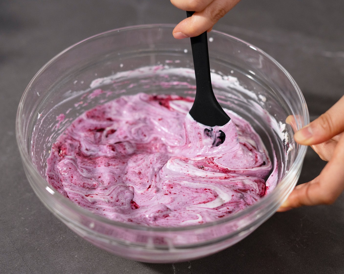 step 6 Mix the blueberry sauce with the cheesecake mixture together, until partially combined. Spread the mixture into an even layer. Cover with plastic wrap or foil, and keep in the freezer for at least 4 hours.