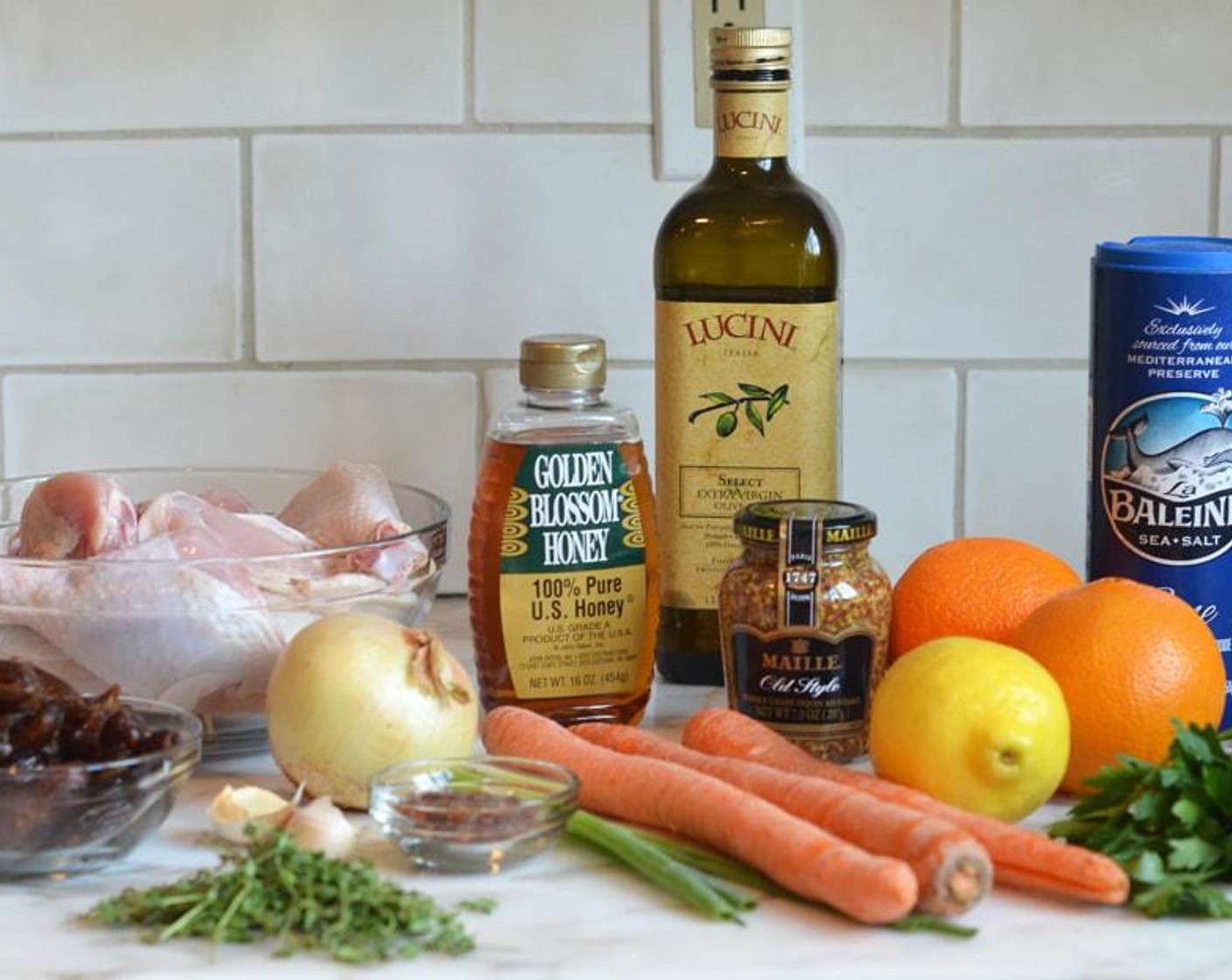 step 1 First start with the marinade: In a medium bowl whisk together the zest and juice from Lemon (1), zest and juice from Oranges (2).