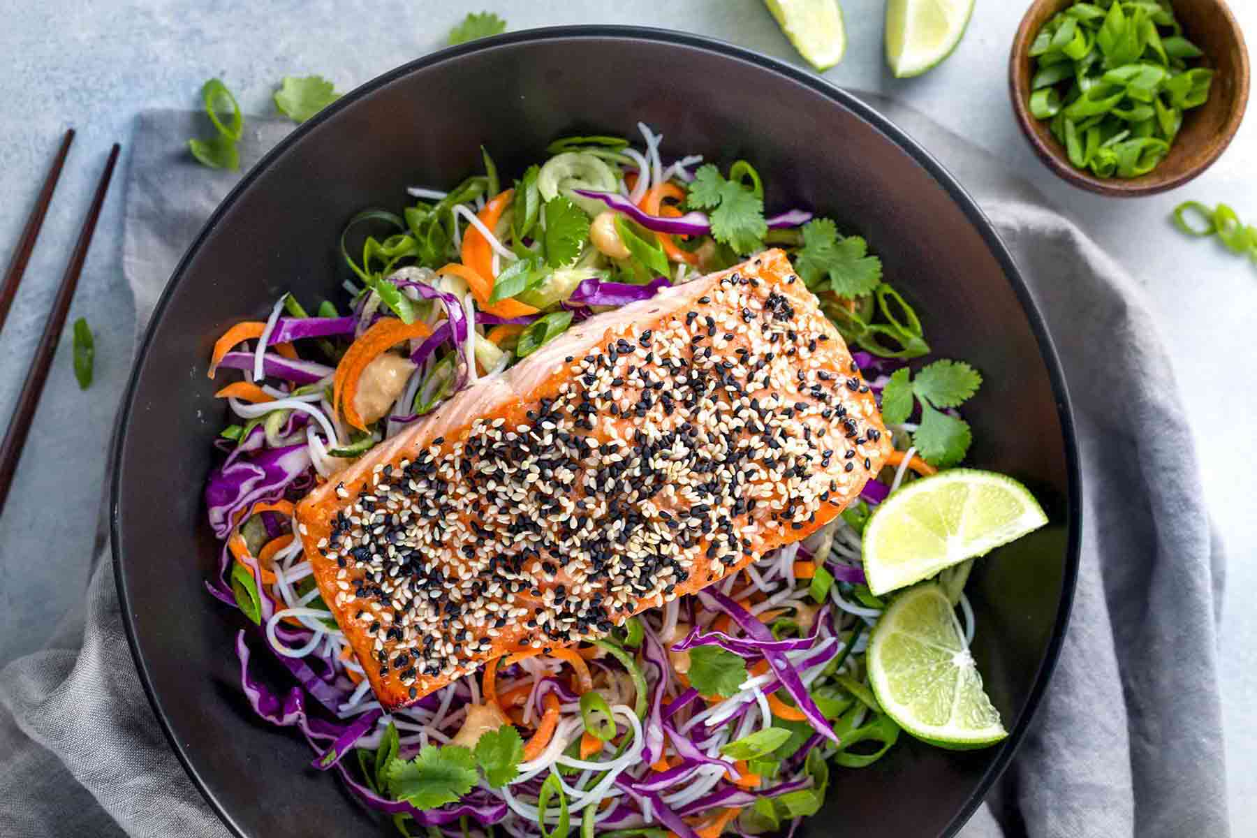 Sesame Salmon with Rice Noodle Salad Recipe | SideChef