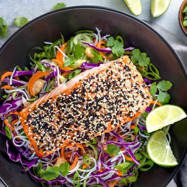 Sesame Salmon with Rice Noodle Salad Recipe | SideChef
