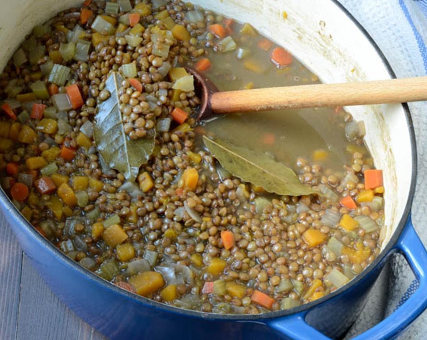 step 5 Heat to a boil and reduce heat to a simmer. Cover and cook for 30 minutes, stirring occasionally until lentils start to get tender.