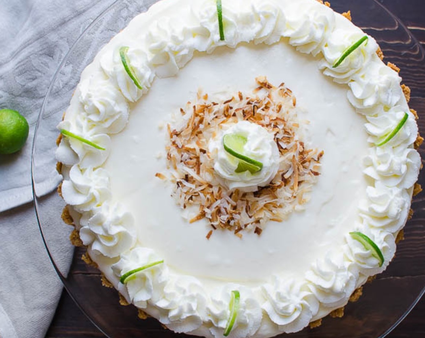 step 12 Sprinkle with Toasted Coconut Flakes (1/2 cup) and Lime (1). Refrigerate for at least two hours for a cloud-like dessert. For a frozen tart -- freeze at least two hours.  To serve, remove the tart from the freezer and let it sit out on the counter for 10-15 minutes to soften a little before slicing it.