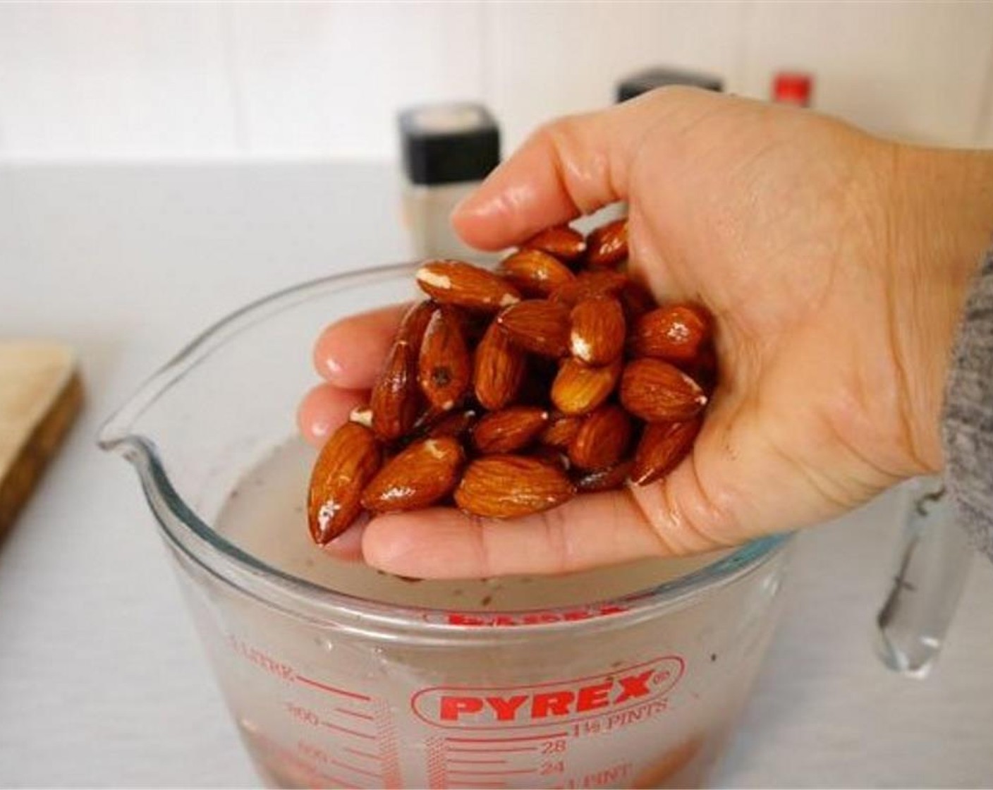 step 1 Place the Raw Almonds (1 cup) in a bowl and cover with water. Leave to soak overnight.