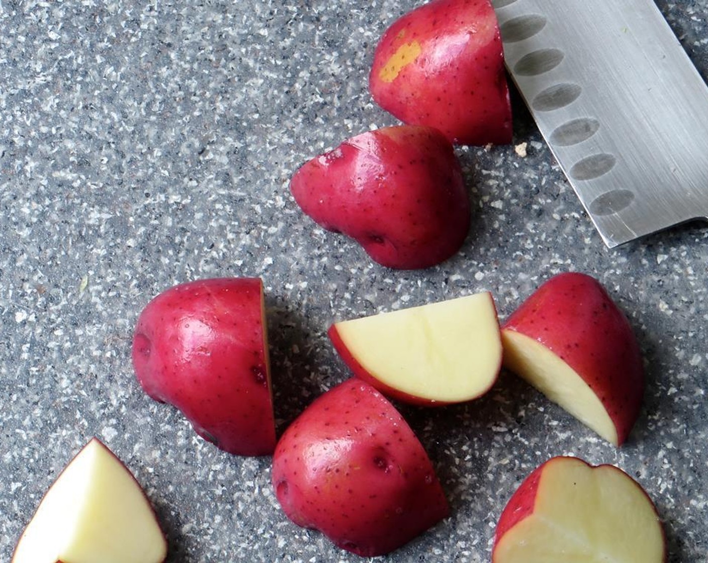 step 4 Slice the Red Potatoes (1 1/2 cups) into quarters about the same size as the turnips.