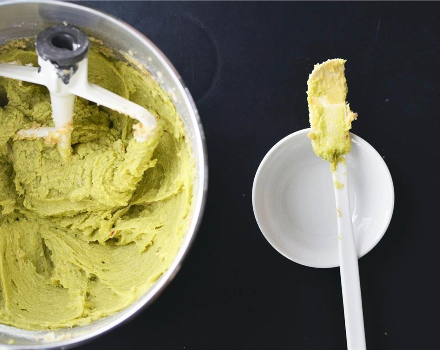 step 5 Beat in the Pistachio Pudding Mix (1 cup), Eggs (2), and Vanilla Extract (1 tsp). Mix until combined and then turn the mixture speed to low and slowly add the flour mixture.