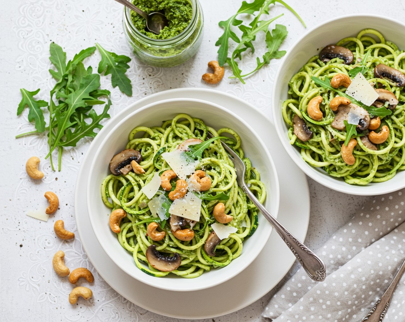 Pesto Noodles with Mushrooms