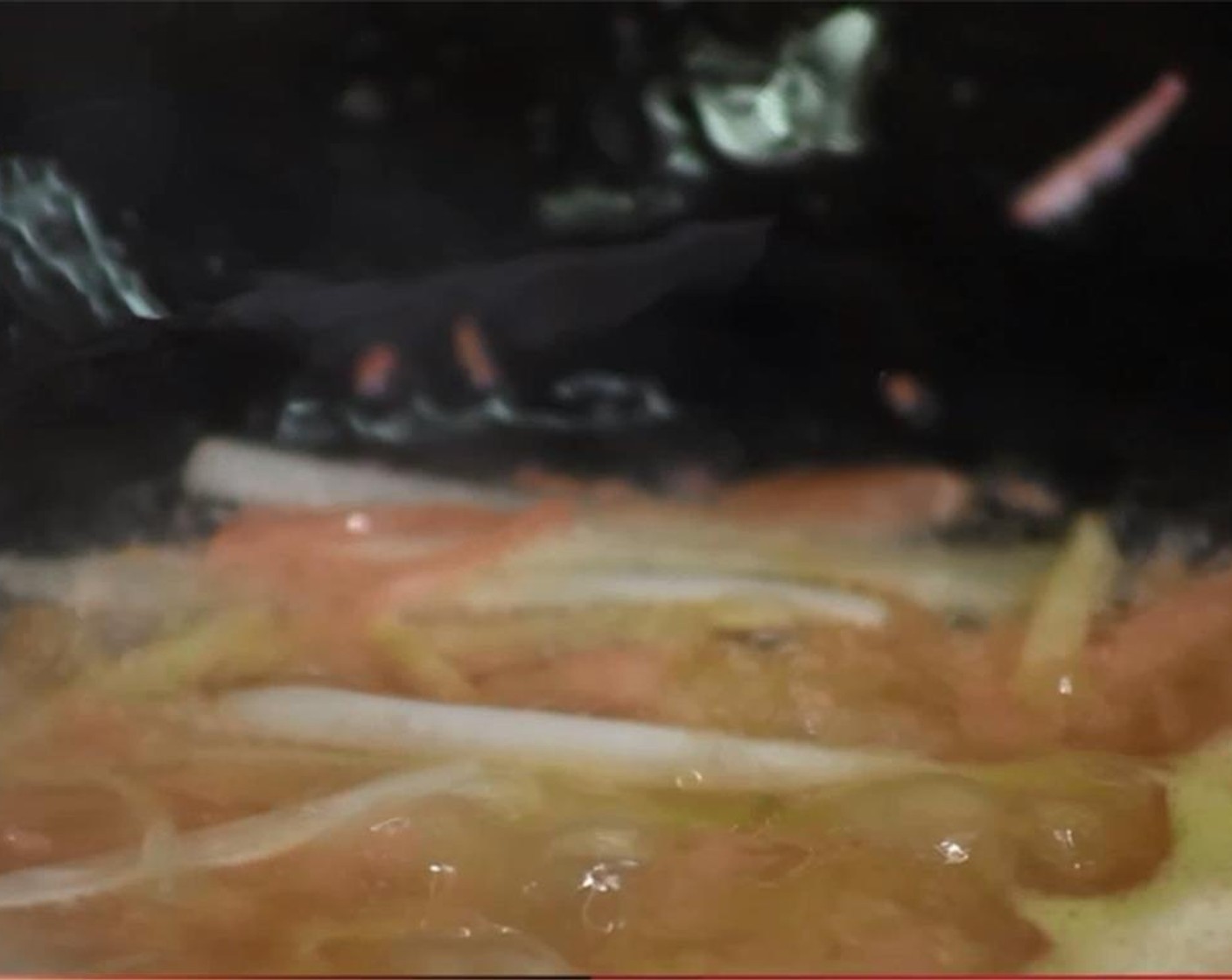 step 5 Fry the Pickled Ginger (1 handful) for a minute, and then add Rice Vinegar (2 tsp), Piri Piri Chilli (2 tsp), Chili Sauce (1 tsp), Granulated Sugar (1 pinch) to form the soup.