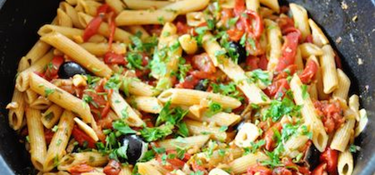 Spanish Pasta with Roasted Peppers and Almonds Recipe SideChef