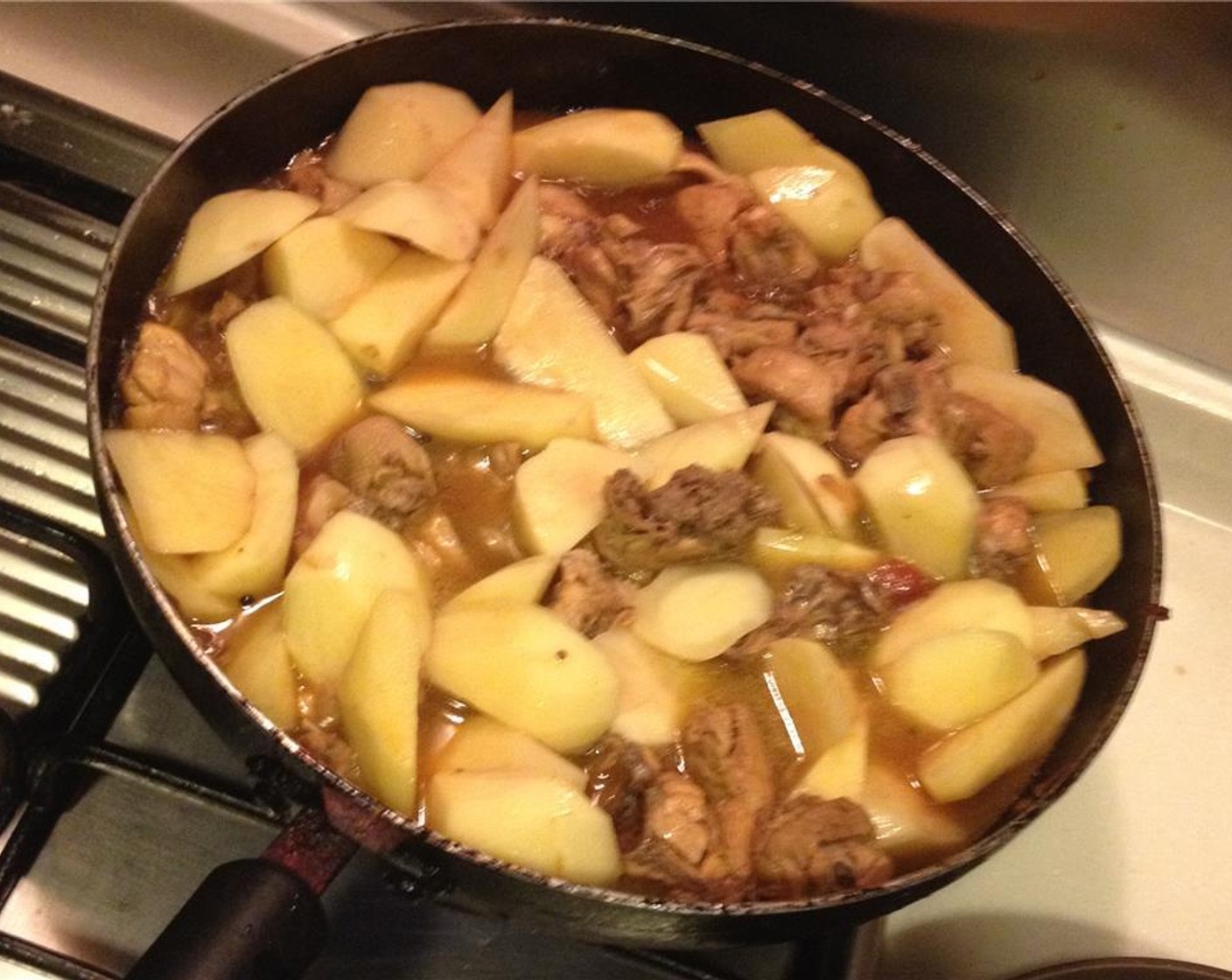 step 8 Add in the chopped potatoes and cook for 10 minutes over medium heat.