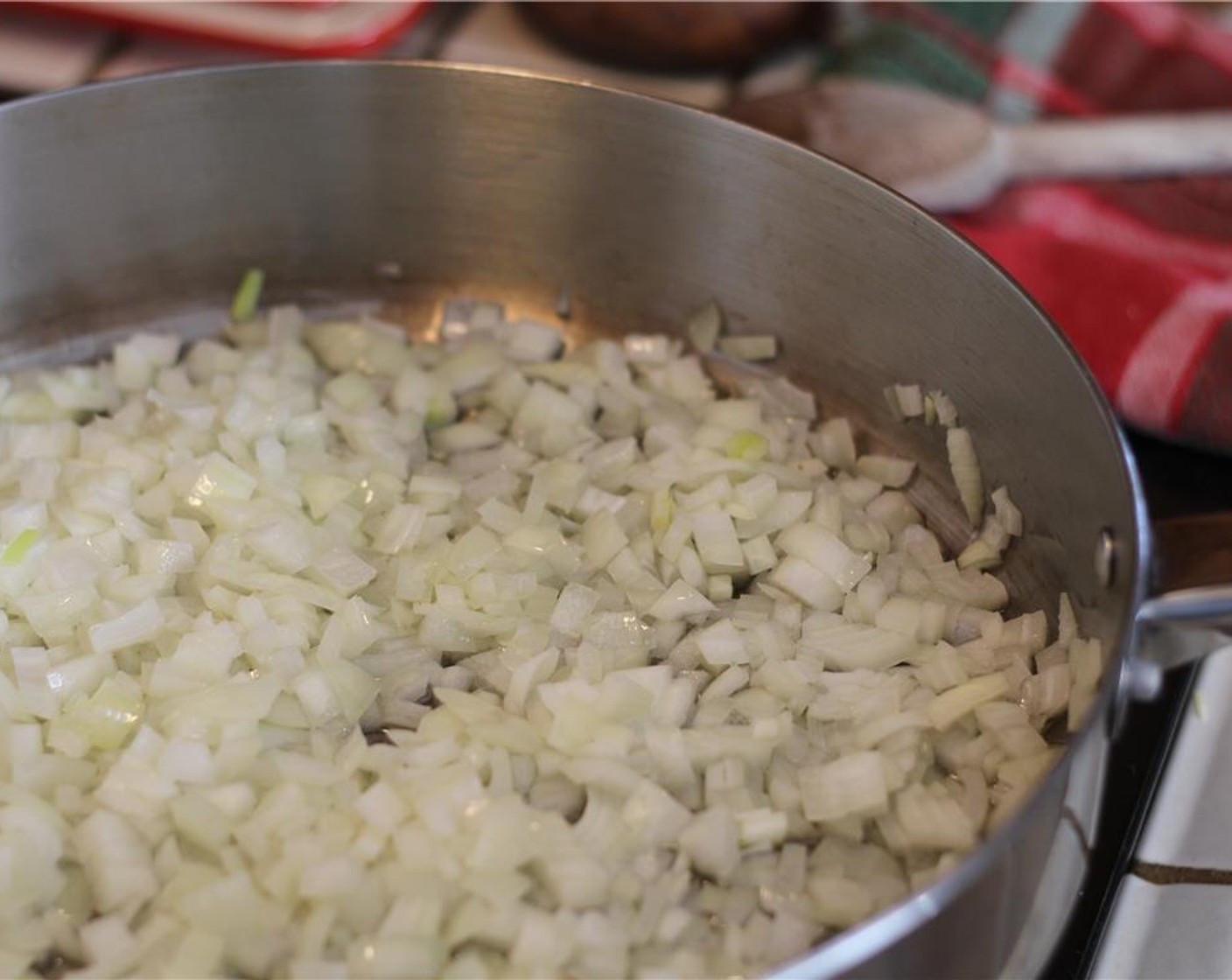 step 2 Add the diced onions to a pan with Grapeseed Oil (1 Tbsp). Sauté them for 45 minutes to an hour. Add water from time to time to make sure they do not burn. While the onions caramelize, move on to the mushrooms.