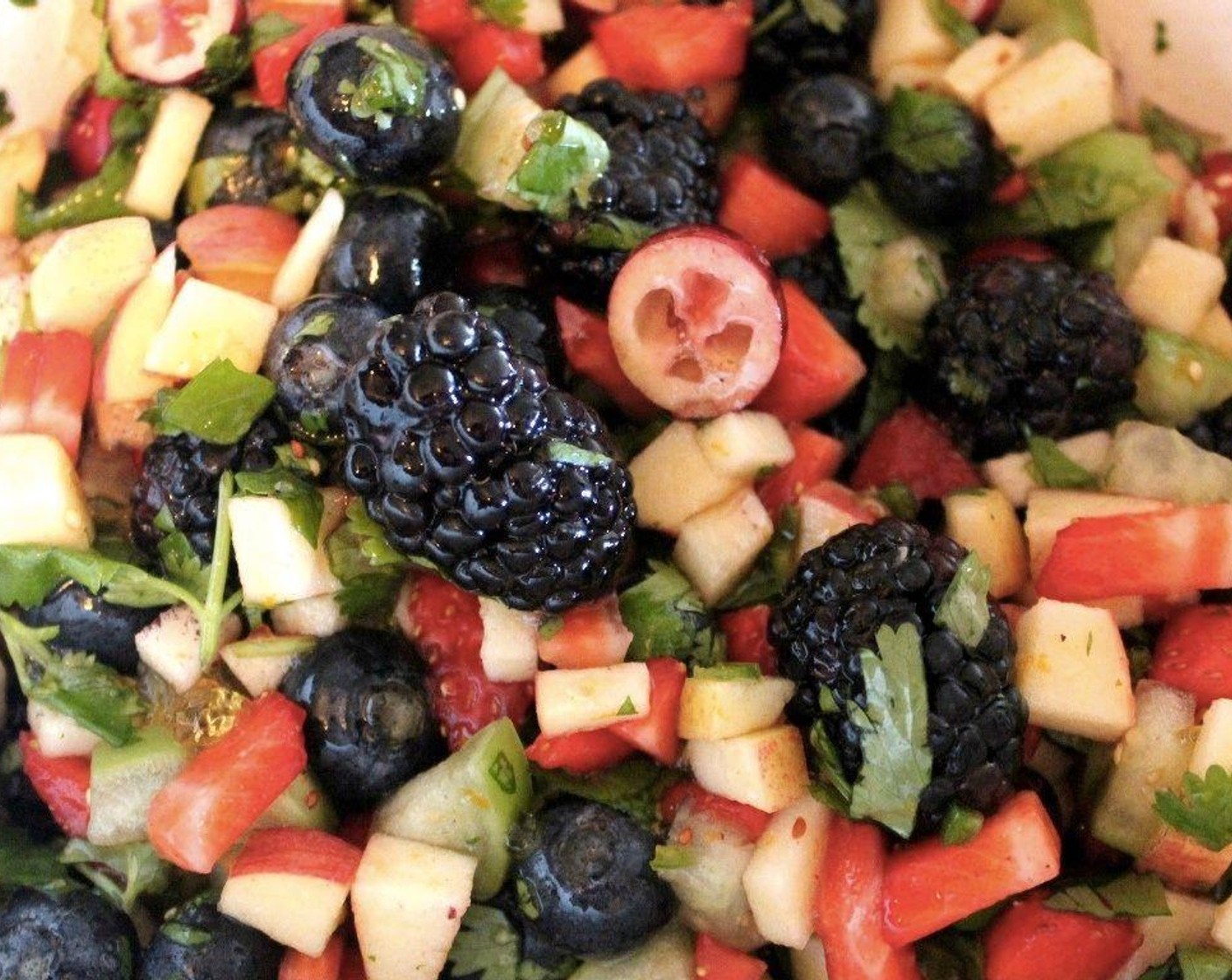 step 6 Place in a bowl and add the Fresh Blueberries (150 g) and Fresh Blackberries (145 g).