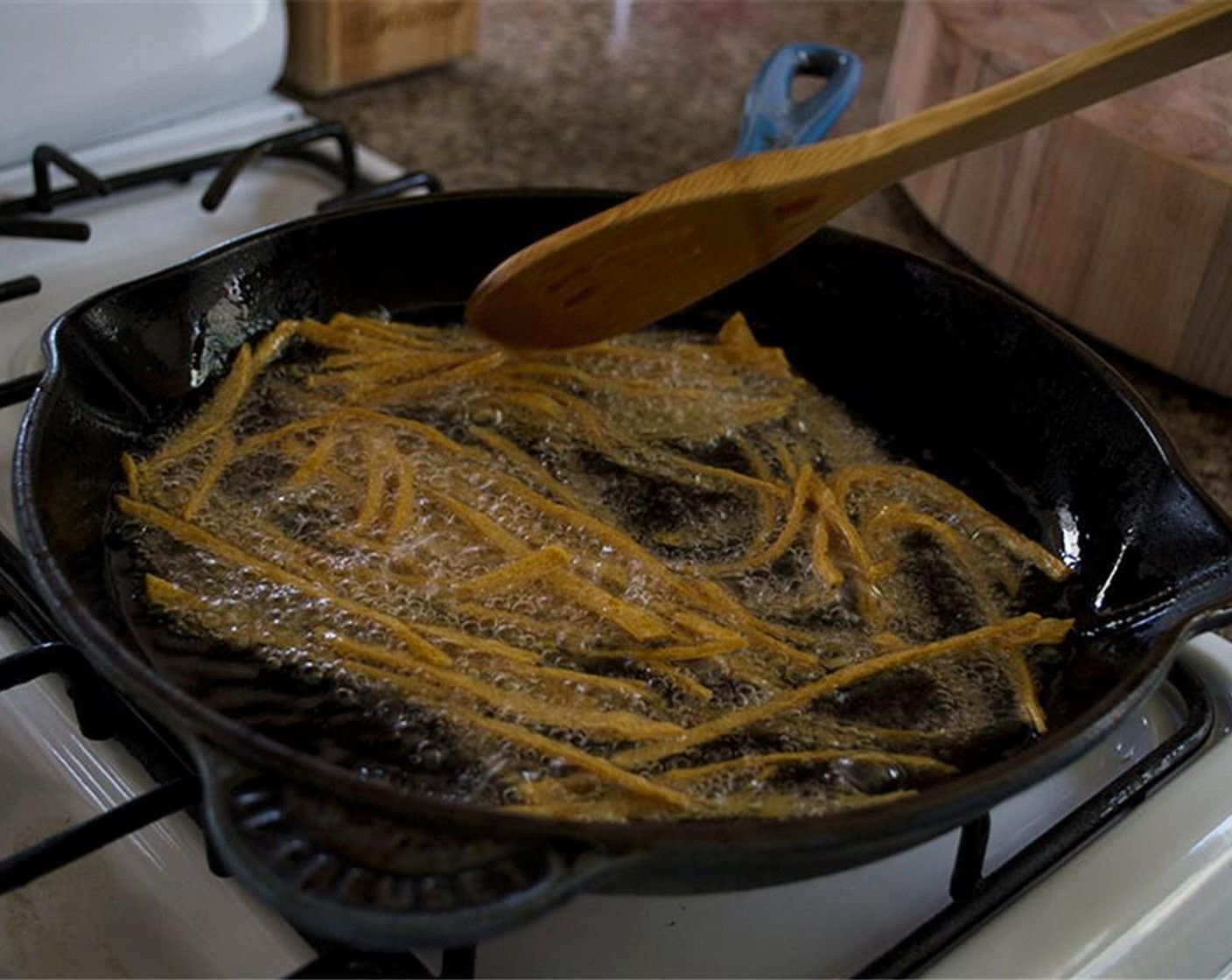 step 3 Fry the strips until golden brown, about 2 minutes.