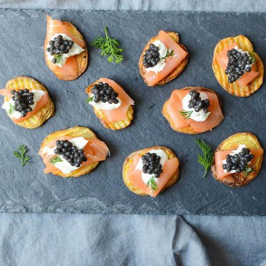 Smoked Salmon and Caviar on Crispy Potatoes Recipe | SideChef