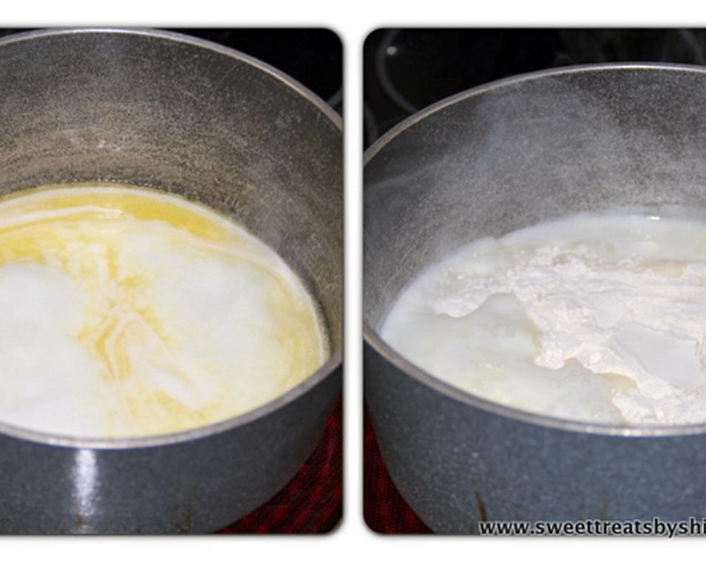 step 3 When the mixture is boiling, remove the saucepan from heat and add All-Purpose Flour (1 cup) all at once. Quickly mix the mixture until all the flour is absorbed.