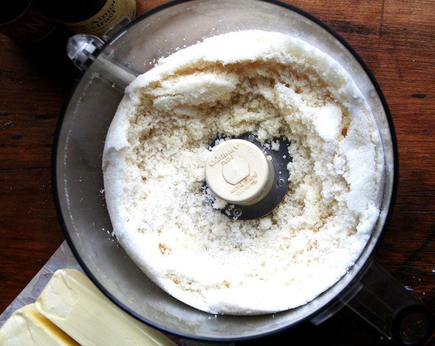 step 2 Beat the Granulated Sugar (1 1/4 cups) with the Almond Paste (3/4 cup) until the almond paste is in fine pieces. Or, better, pulverize it in a food processor.