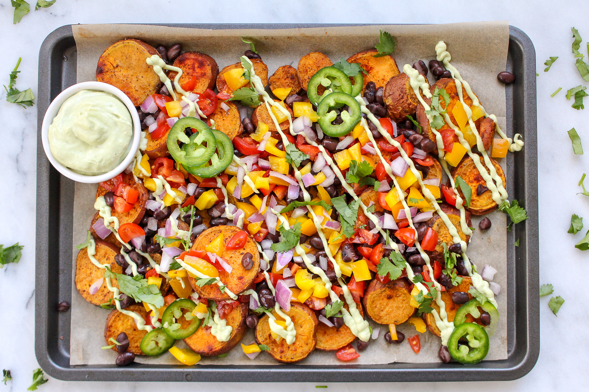 Vegan Sweet Potato Nachos with Avocado Crema Recipe SideChef