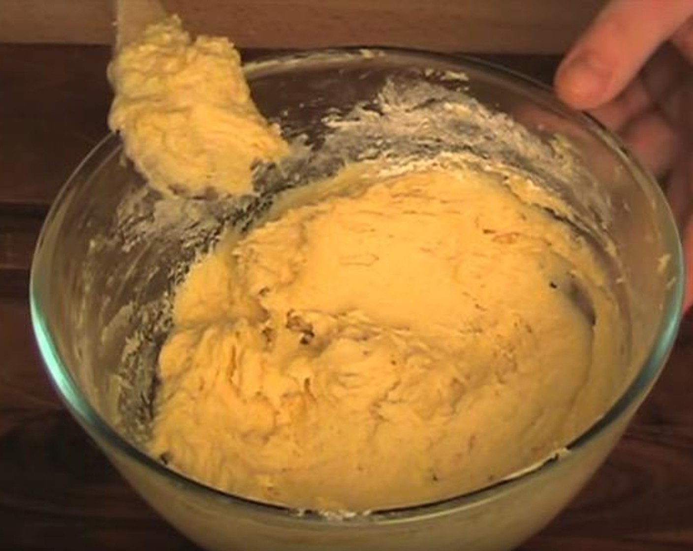 step 4 Add Self-Rising Flour (1 1/4 cups) and Milk (4 Tbsp). With a spoon, mix together until smooth.
