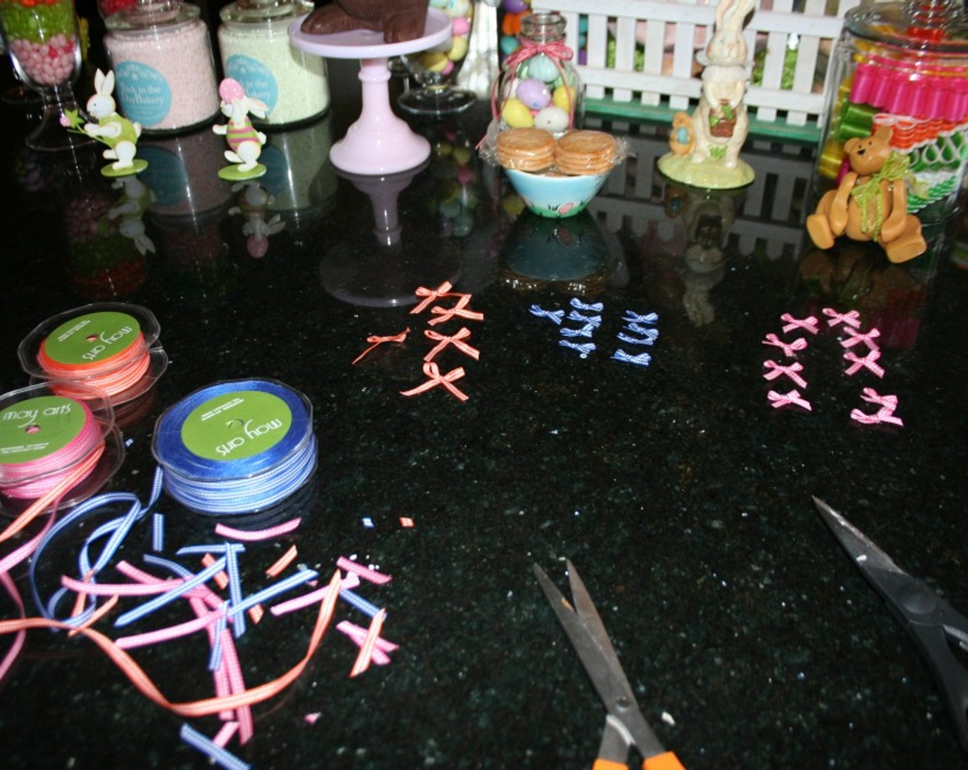 step 7 You can make your own little bows out of a cute ribbon: pink, blue, and orange.