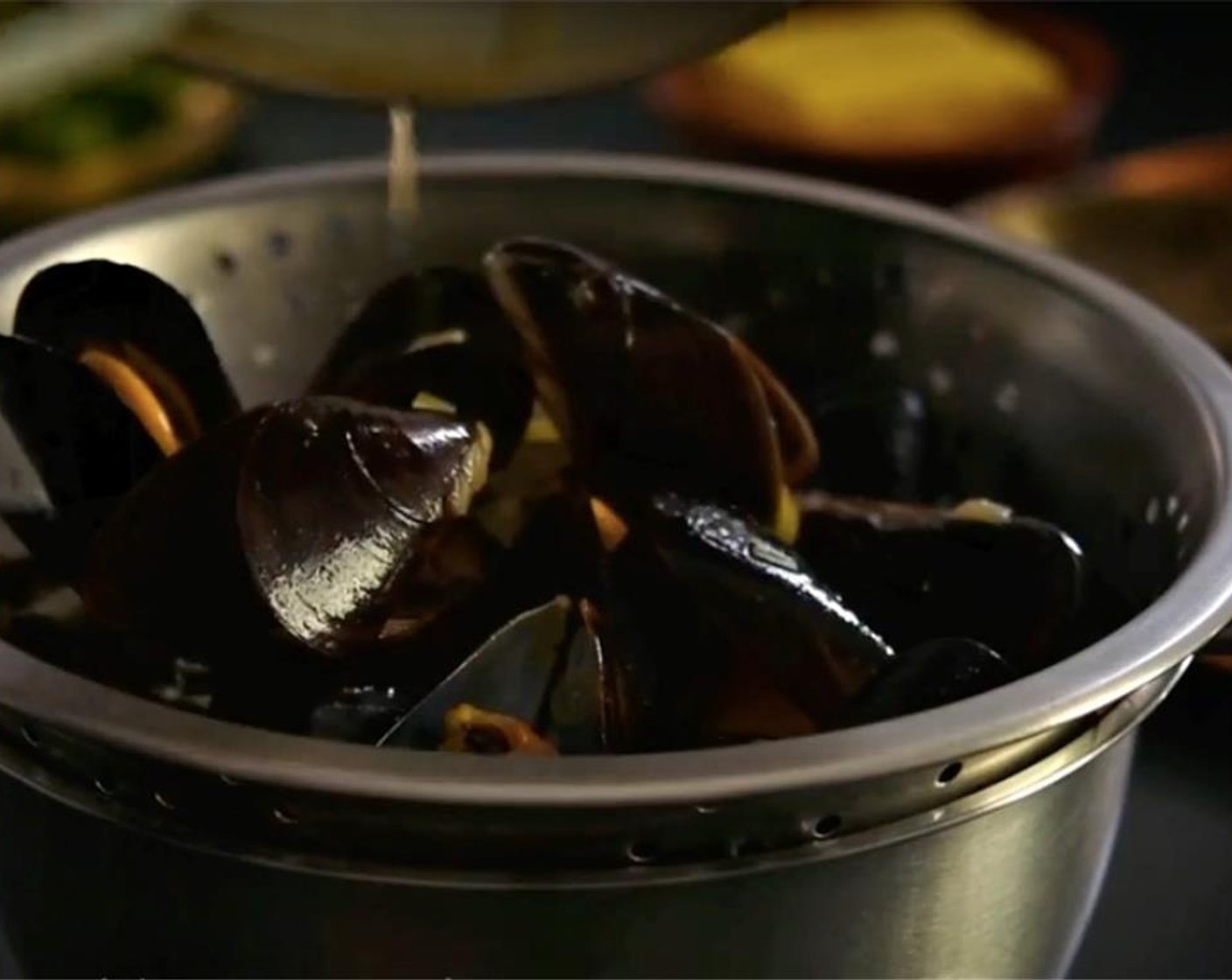 step 4 Remove mussels (or strain remembering to keep cooking liquid).