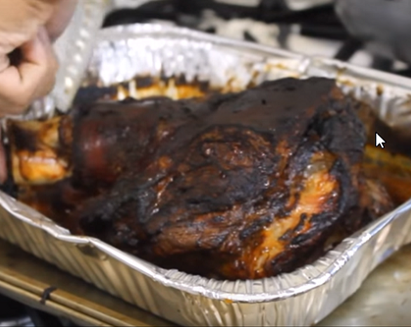 step 9 Once the 3 hours has passed, increase the temperature of the oven to 375 degrees F (190 degrees C) and let the pork shoulder cook for 1 hour or until the skin in crispy.