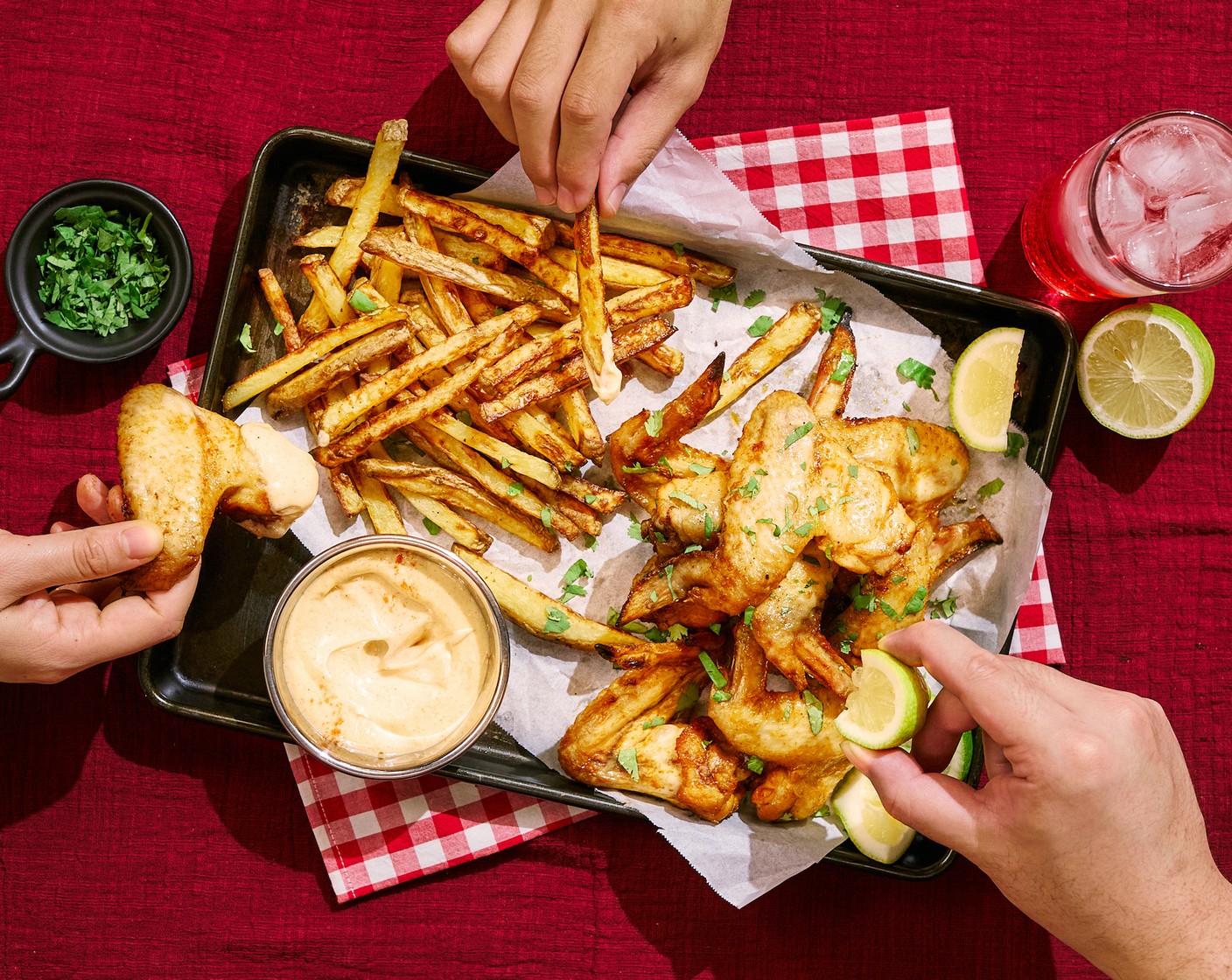 Air Fried Chicken Wings & Fries with Chipotle Lime Dip