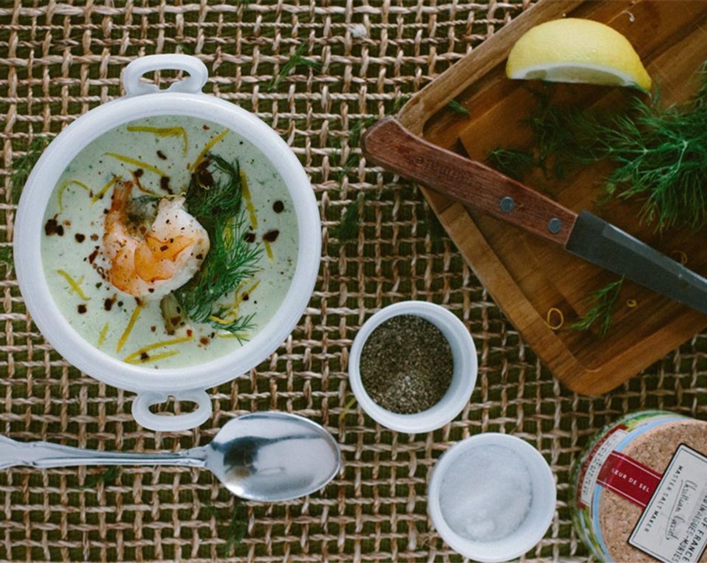 step 5 In a food processor, add Fat-Free Yogurt (2 cups), Kemps Half & Half (1/2 cup), lemons juice, chopped cucumber, red onion, scallions, cubed cucumber, pressed garlic cloves, Coarse Salt (2 tsp) and Ground Black Pepper (1/2 tsp).