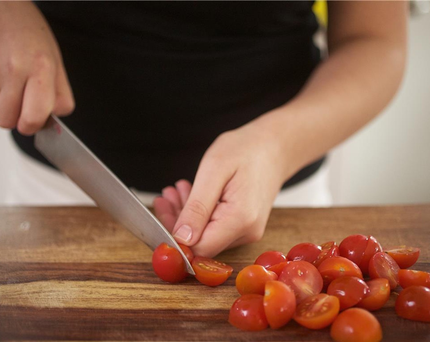 step 1 Cut Cherry Tomato (1 cup) in half lengthwise. Slice Radish (1 bunch) into 1/4 inch rounds. Zest orange.