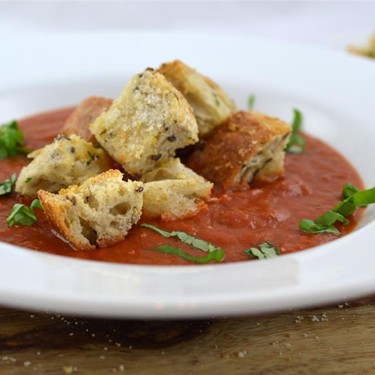 Tomato Soup with Cheesy Croutons Recipe | SideChef