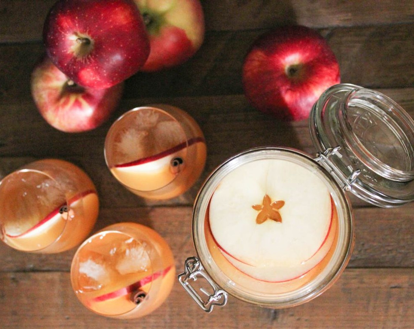 step 2 Pour into glasses filled with ice. Garnish with slices of Apple (1) and Cinnamon Sticks (to taste) if you're feeling fancy.