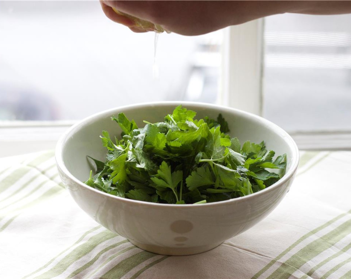 step 6 Shave the Celery (3 stalks) with a vegetable peeler. Roughly chop the Fresh Parsley (1 cup) and celery leaves. Toss with 2 Tbsp of Lemon Juice, Salt (1/4 tsp), Ground Black Pepper (1/4 tsp) and Olive Oil (1 Tbsp).